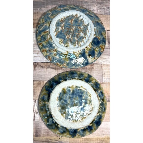 Rustic Handmade Glazed Ceramic Plates - Set Of 2 Blue/Yellow Splatter Design 8.5 - Picture 4 of 4